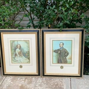Antique Framed Art Print Portraits set of 2 women men Victorian gold leaf‎ black